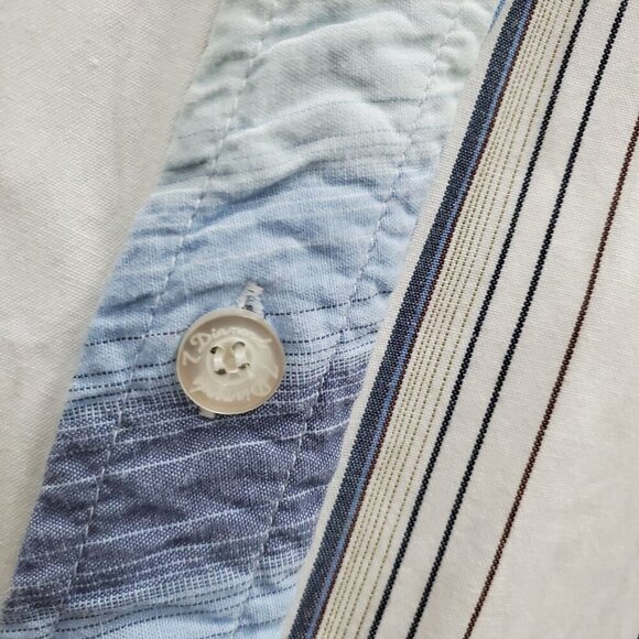 7 Diamonds Men's White Blue Stripe Mixed Print Western Yoke Button Up Shirt XL - Picture 4 of 6